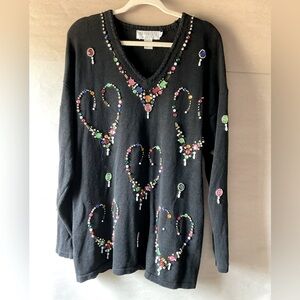 Arriviste sweater. Beaded Black V-Neck Sweater Top. Size 2X